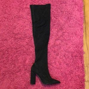 Thigh high shimmery black boots